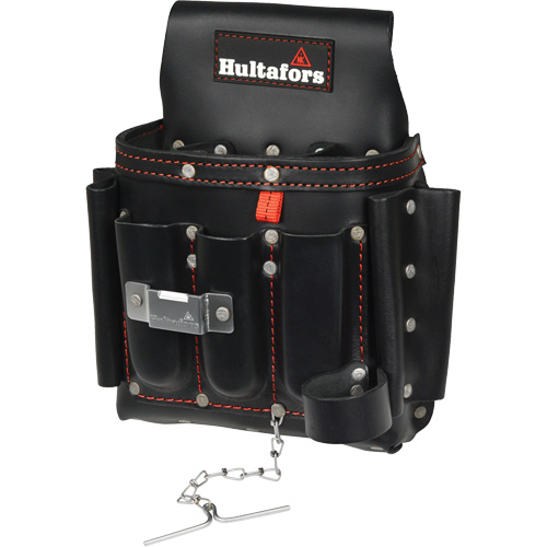 Electrician's Tool Pouch, Leather, 8 Pockets, Black Equipex