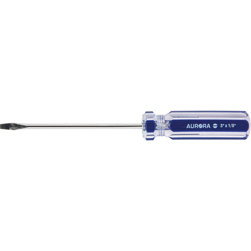 Tournevis &agrave; fente bleu transparent avec bandes , Tige de 1/8", Ronde, Prise en Plastique Equipex