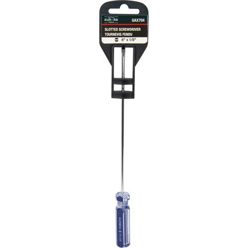 Tournevis &agrave; fente bleu transparent avec bandes, Tige de 1/8", Ronde, Prise en Plastique Equipex