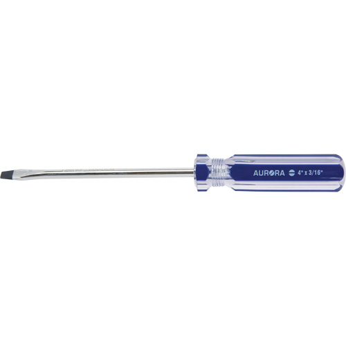 Tournevis &agrave; fente bleu transparent avec bandes, Tige de 3/16", Ronde, Prise en Plastique Equipex