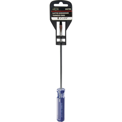 Tournevis &agrave; fente bleu transparent avec bandes, Tige de 3/16", Ronde, Prise en Plastique Equipex