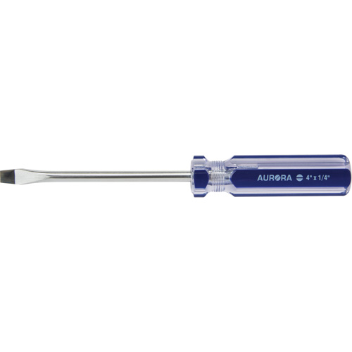 Tournevis &agrave; fente bleu transparent avec bandes, Tige de 1/4", Ronde, Prise en Plastique Equipex