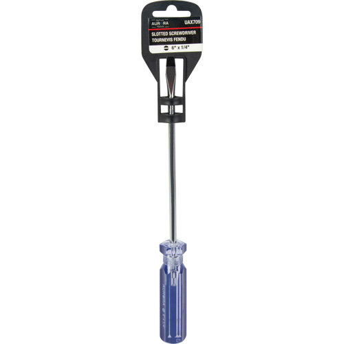 Tournevis &agrave; fente bleu transparent avec bandes, Tige de 1/4", Ronde, Prise en Plastique Equipex