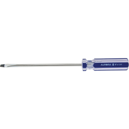 Tournevis &agrave; fente bleu transparent avec bandes, Tige de 1/4", Ronde, Prise en Plastique Equipex
