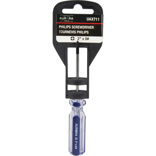 Tournevis Philips bleu transparent avec bandes, #0, Prise Plastique Equipex