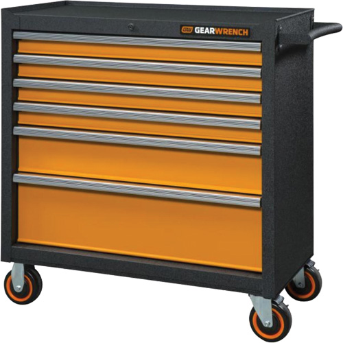 Armoire roulante pour outils s&eacute;rie GSX, 6 tiroirs, 36" la x 18-1/5" p x 37-2/5" h, Noir/Orange Equipex