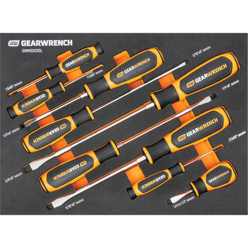 Slotted Dual Material Screwdriver Set in Foam Storage Tray, 9 Pcs. Equipex