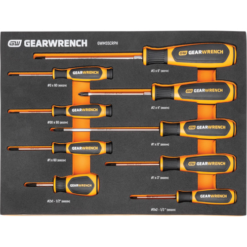 Phillips&reg; Dual Material Screwdriver Set in Foam Storage Tray, 9 Pcs. Equipex