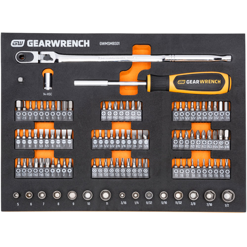 Jeu d'outils &agrave; t&ecirc;te &eacute;troite pour m&eacute;canicien dans un plateau de rangement en mousse Equipex
