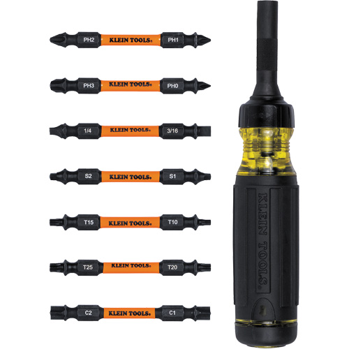 15-in-1 Ratcheting Impact-Rated Multi-Bit Torsion Zone Screwdriver, 9-1/2" L, Cushion Grip Handle Equipex