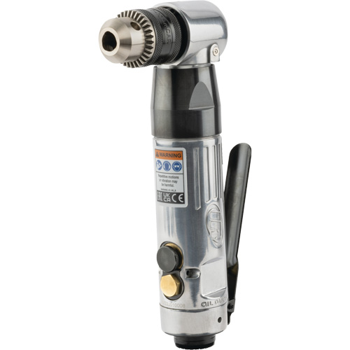 Angle Air Drill, 20.5 CFM, 1/4" NPT, 98 dBA, 3/8" Chuck, Keyed Equipex