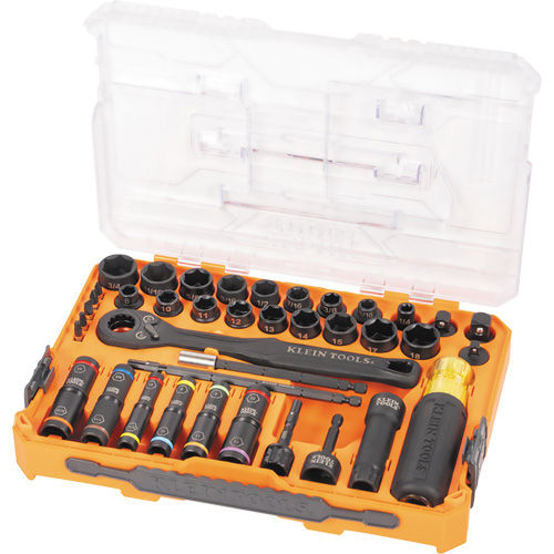 Jeu complet de douilles &agrave; chocs ouvertes & basculantes KNECT, 39 Mcx, Chocs Equipex