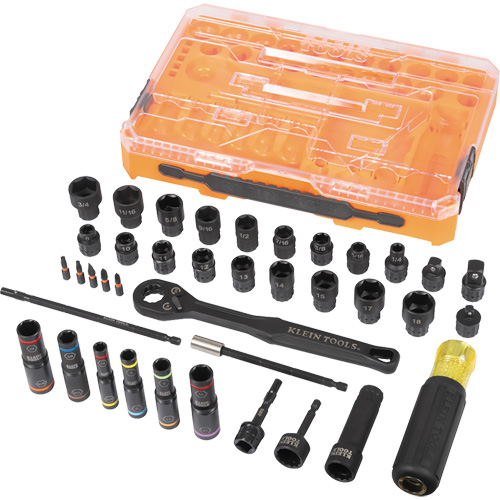 Jeu complet de douilles &agrave; chocs ouvertes & basculantes KNECT, 39 Mcx, Chocs Equipex