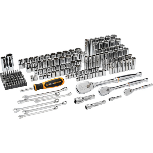 Jeu d'outils manuels pour m&eacute;canicien 90T SAE/MM avec prises 1/4", 3/8” & 1/2" Equipex