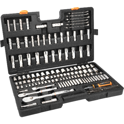 Jeu d'outils manuels pour m&eacute;canicien 90T SAE/MM avec prises 1/4", 3/8” & 1/2" Equipex