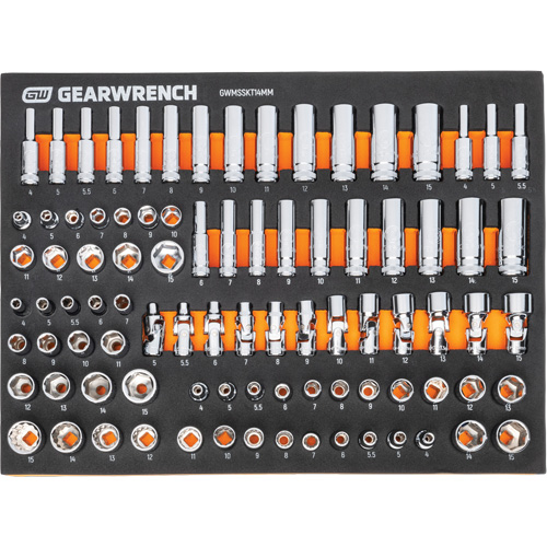 MEGAMOD Metric Mechanics Tool Set in Modular Foam Trays with Rolling Cabinet, 358 Pieces Equipex