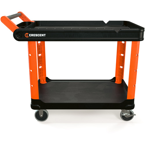 RAILWORKS 2-Shelf Industrial Utility Cart with 5" Hard Casters, 47" L x 24-1/2" W x 34" H, Black/Orange Equipex