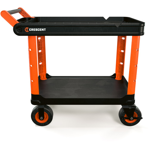 Chariot utilitaire industriel &agrave; 2 tablettes RAILWORKS avec roulettes de 8", 47" lo x 24-1/2" la x 37-4/5" h, Noir/Orange Equipex