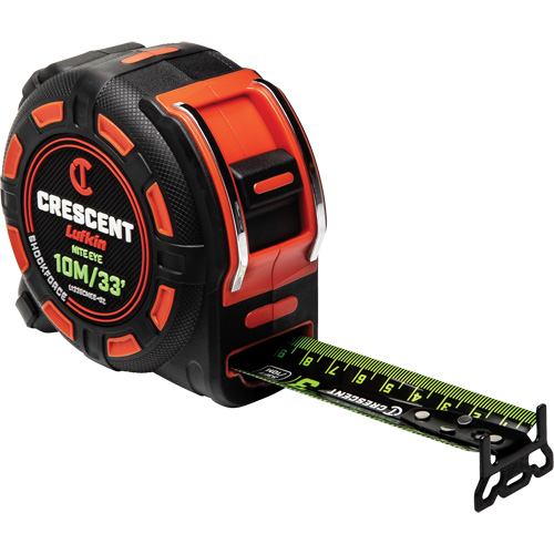 Ruban &agrave; mesurer Shockforce NITE EYE, 1-1/4" x 35'/10 m, Marques de goujon M&eacute;trique/SAE Equipex