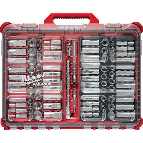 Metric/SAE Ratchet & Socket Set with PACKOUT Low-Profile Organizer, 98 Pcs, 3/8" Drive Size Equipex