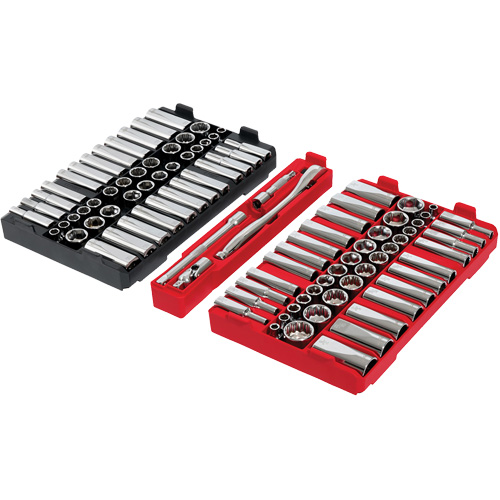 Metric/SAE Ratchet & Socket Set with PACKOUT Low-Profile Organizer, 98 Pcs, 3/8" Drive Size Equipex