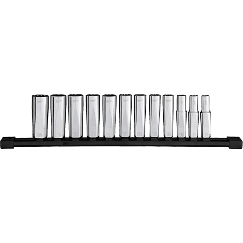 Jeu de douilles &agrave; puits profondes m&eacute;triques &agrave; 12 pans, 12 Mcx, Prise de 3/8", Profond Equipex