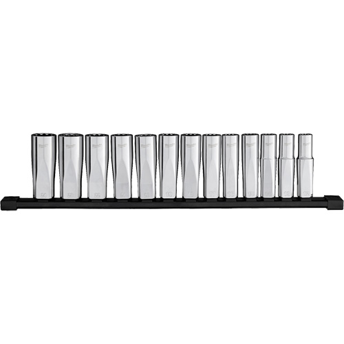 12-Point Deep Well Metric Socket Set, 13 Pcs, 1/2" Drive Size, Deep Equipex