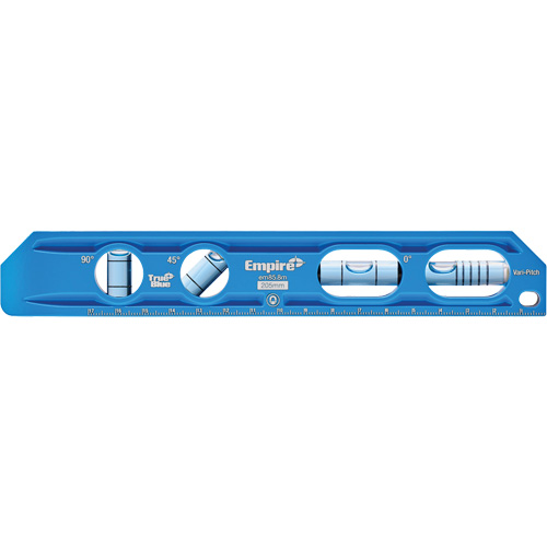 TRUE BLUE&reg; Die Cast Torpedo Level, 8" L, Aluminum, 4 Vials, Magnetic Equipex