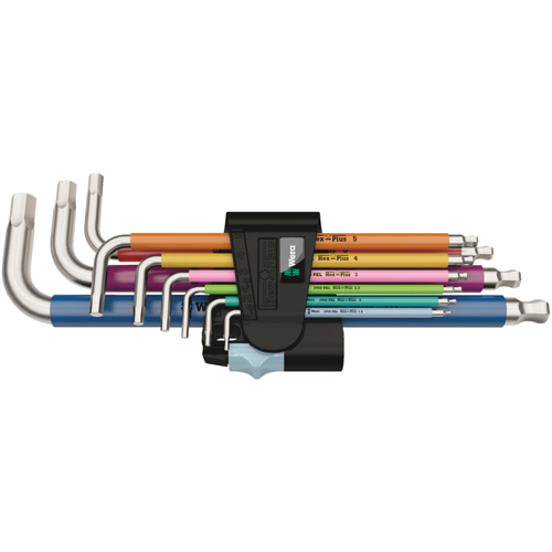 Jeu de cl&eacute;s m&acirc;les 3950/9 Hex-Plus multicolores, 9 mcx, M&eacute;trique Equipex