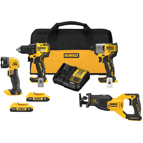 Ensemble de quatre outils combin&eacute;s sans fil et sans balai XR, Lithium-ion, 20 V Equipex