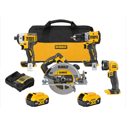 Ensemble de quatre outils combin&eacute;s sans fil et sans balai XR, Lithium-ion, 20 V Equipex