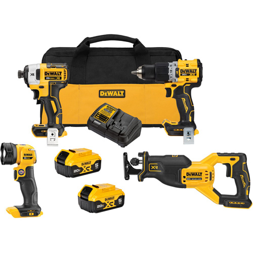 Ensemble de quatre outils combin&eacute;s sans fil et sans balai XR, Lithium-ion, 20 V Equipex