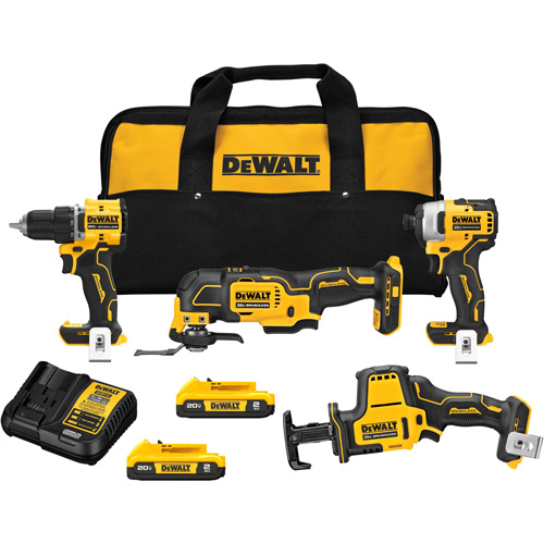 Ensemble quatre outils sans fil  &agrave; moteur sans balai ATOMIC, Lithium-ion, 20 V Equipex