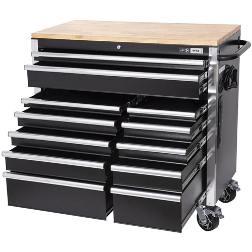HDRC4112 HD Series Roller Cabinet, 12 Drawers, 41" W x 21" D x 40-3/10" H, Black Equipex
