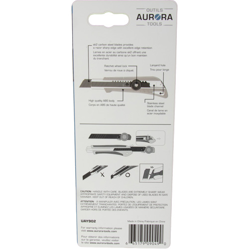 Couteau professionnel de 18 mm avec verrouillage &agrave; cliquet, Acier inoxydable, Robuste, Prise en Plastique Equipex