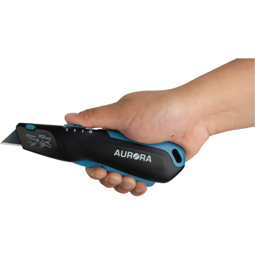 Couteau de s&eacute;curit&eacute; r&eacute;tractable , Acier inoxydable, Robuste, Prise en Plastique/Aluminium Equipex
