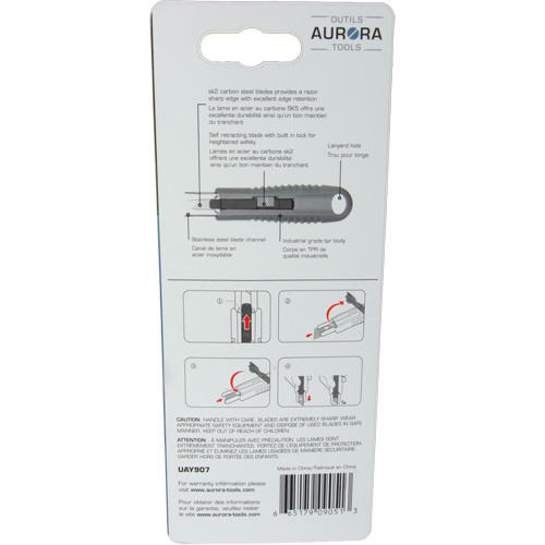 Couteau de s&eacute;curit&eacute; r&eacute;tractable standard, Acier inoxydable, Prise en Caoutchouc Equipex