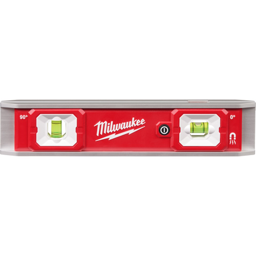 Torpedo Level with Lighted Vials, 9" L, Aluminum, 2 Vials, Magnetic Equipex