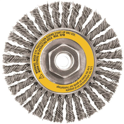 Brosse boisseau, Dia. 4", Fils 0,02", Arbre 5/8"-11, Acier inoxydable Equipex