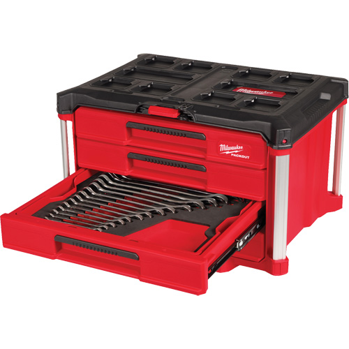 60-Piece Metric & SAE Combination Wrench Set with PACKOUT 4 Drawer Tool Box, 16-3/10" x 22-1/5" x 14-3/10", Black/Red Equipex