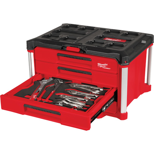 64-Piece Hand Tool Set with PACKOUT 4 Drawer Tool Box, 16-3/10" x 22-1/5" x 14-3/10", Black/Red Equipex