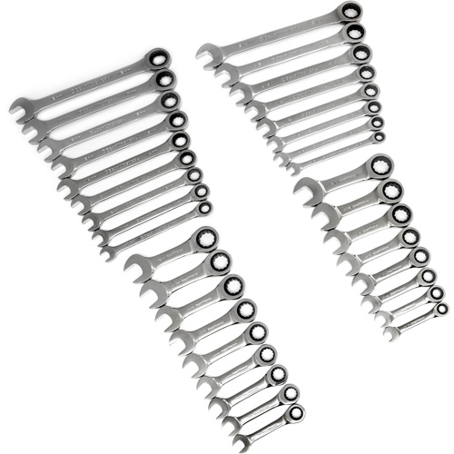 72-Tooth 12 Point Standard & Stubby Wrench Set, Ratcheting Combination, 34 Pieces, Imperial and Metric Equipex