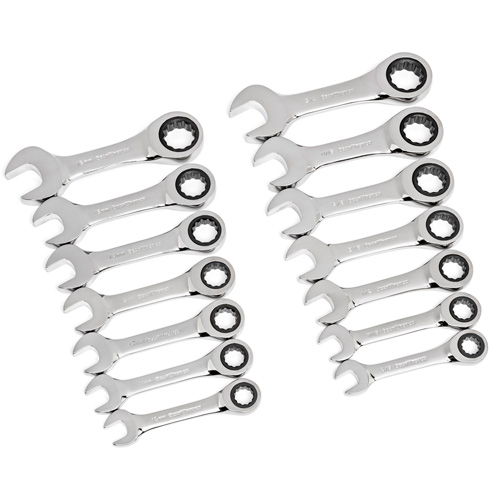 72-Tooth 12 Point Stubby Wrench Set, Ratcheting Combination, 14 Pieces, Imperial and Metric Equipex