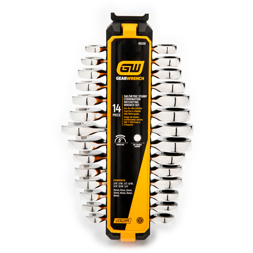 72-Tooth 12 Point Stubby Wrench Set, Ratcheting Combination, 14 Pieces, Imperial and Metric Equipex