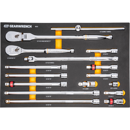 Ensemble d'outils &agrave; cliquet et d'entraînement 1/2" &agrave; 90 dents avec plateau de rangement en mousse Equipex