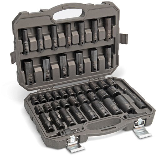 6 Point SAE/Metric Socket Set, 44 Pcs, Impact, 1/2" Drive Size, Deep Equipex