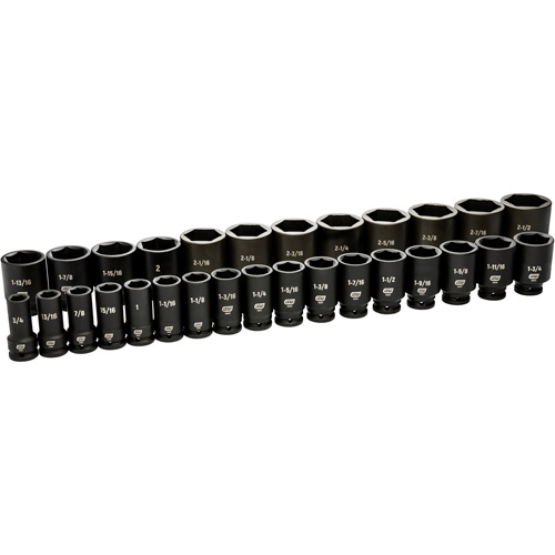 6 Point SAE Socket Set, 29 Pcs, Impact, 3/4" Drive Size, Deep Equipex