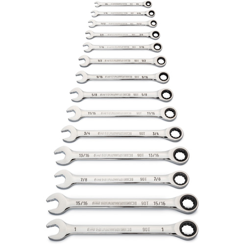 90-Tooth 12 Point SAE Wrench Set, Ratcheting Combination, 14 Pieces, Imperial Equipex