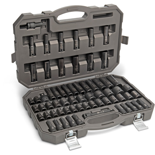 6 Point SAE/Metric Master Socket Set, 80 Pcs, Impact, 3/8" Drive Size, Deep Equipex