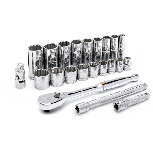 12 Point SAE Mechanics Tool Set, 22 Pcs, 3/8" Drive Size, Deep Equipex